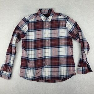 Proof Flannel Shirt Mens Large Blue White Dark Orange‎ Plaid Button Up EC
